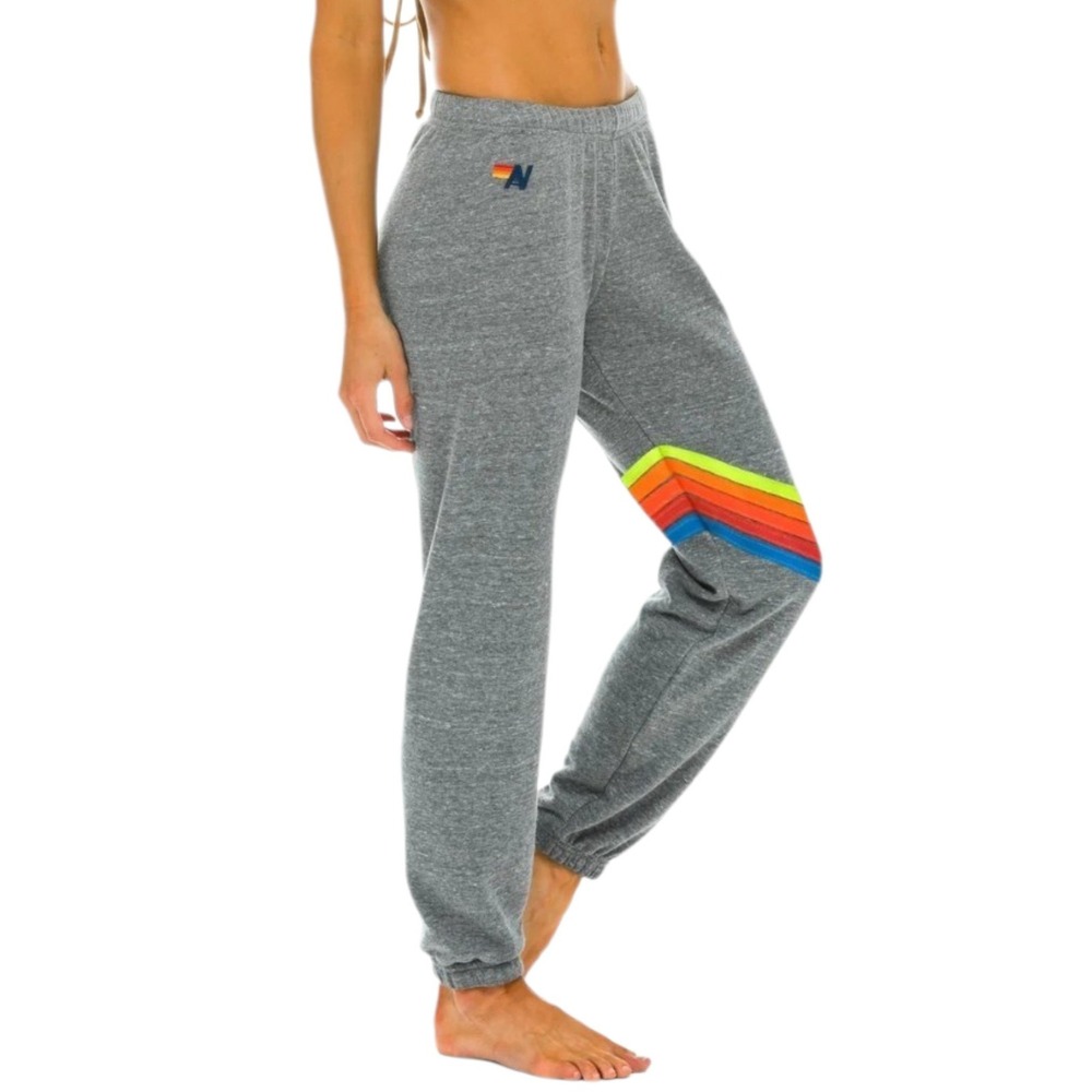 Aviator Nation Chevron 5 Stripe Womens Small Sweatpant Heather Gray/Neon Rainbow